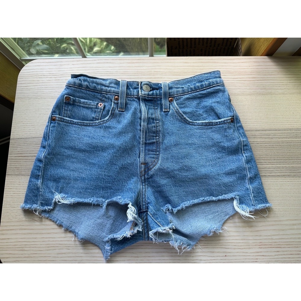 Levi's 501 Original High Rise Denim Cut Off Shorts Medium Wash Blue W26